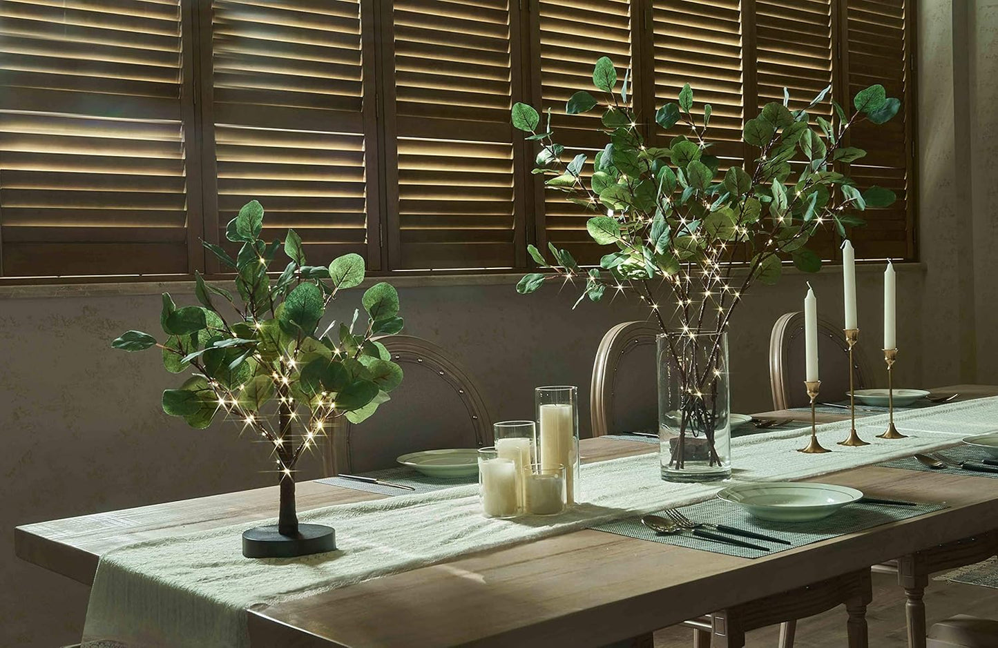 LITBLOOM Lighted Eucalyptus Branches 24IN 36 LED with Timer Battery Operated Lit Artificial Greenery for Wedding Party Home Spring Decoration Indoor Outdoor