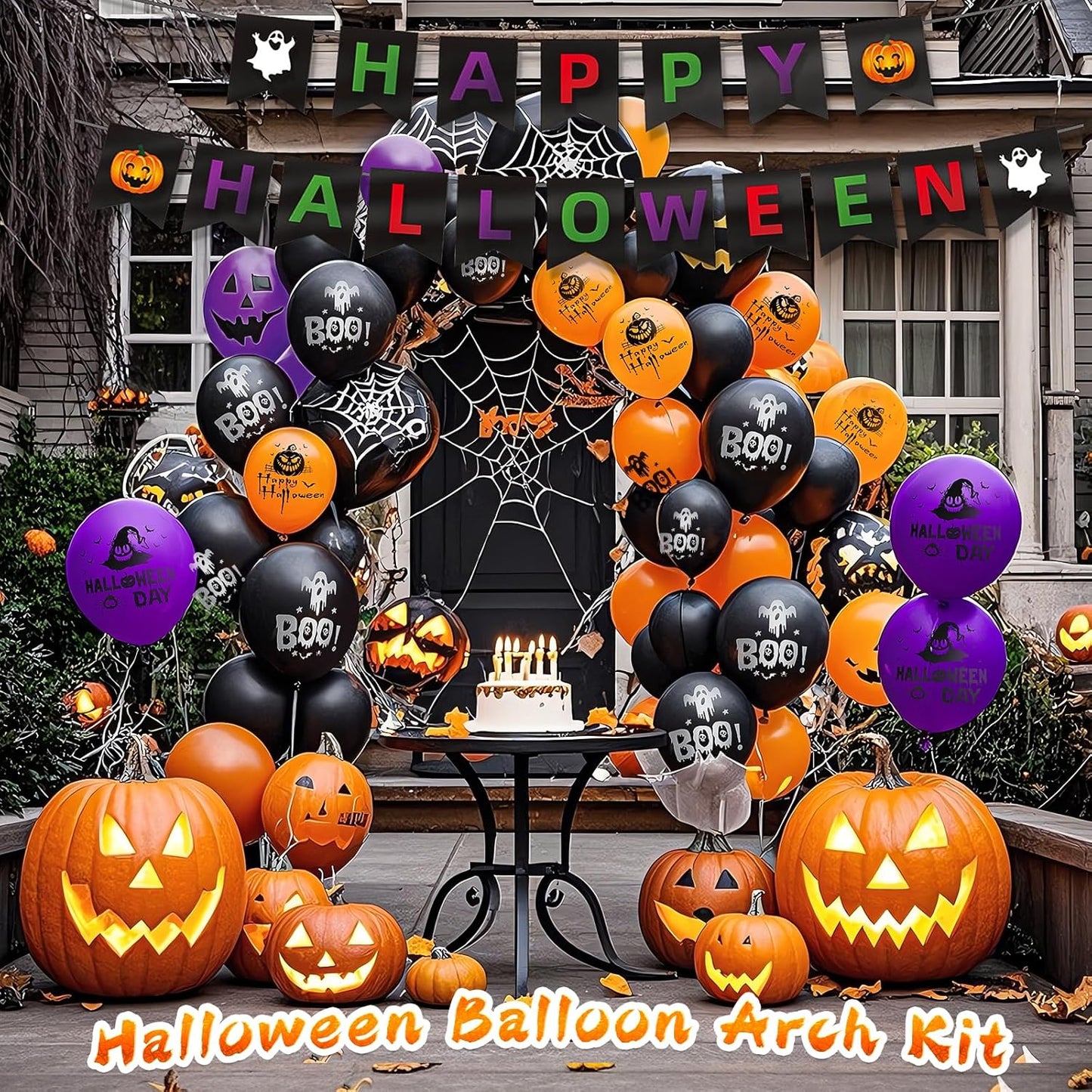 Halloween Party Balloons Kit 60-Pack 12inch Orange Black Purple Halloween Balloons with Ribbons for Party Balloons Decorations Theme Party Background Classroom Indoor and Outdoor Party