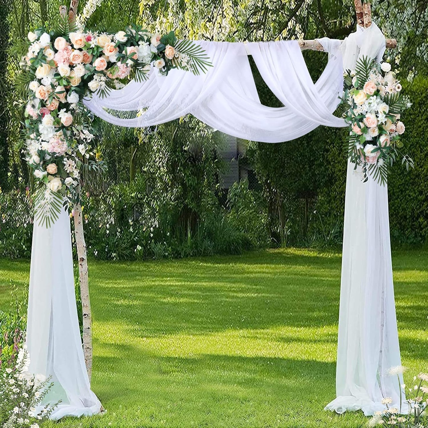 Wedding Arch Draping Fabric White Arch Drapes 4Panels Sheer Backdrop Curtain for Ceremony Wedding Arches Decor 19Ft Length x 28" Width