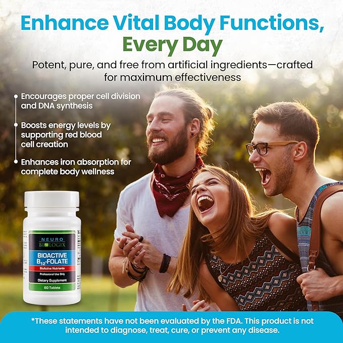 B12 Folate - Methyl Folate Supplement to Support Methylation & Vital Body Functions – With Bioavailable B12 (Methylcobalamin) & Folate (Metafolin® 5-MTHF) for Enhanced Absorption - 60 Tabs