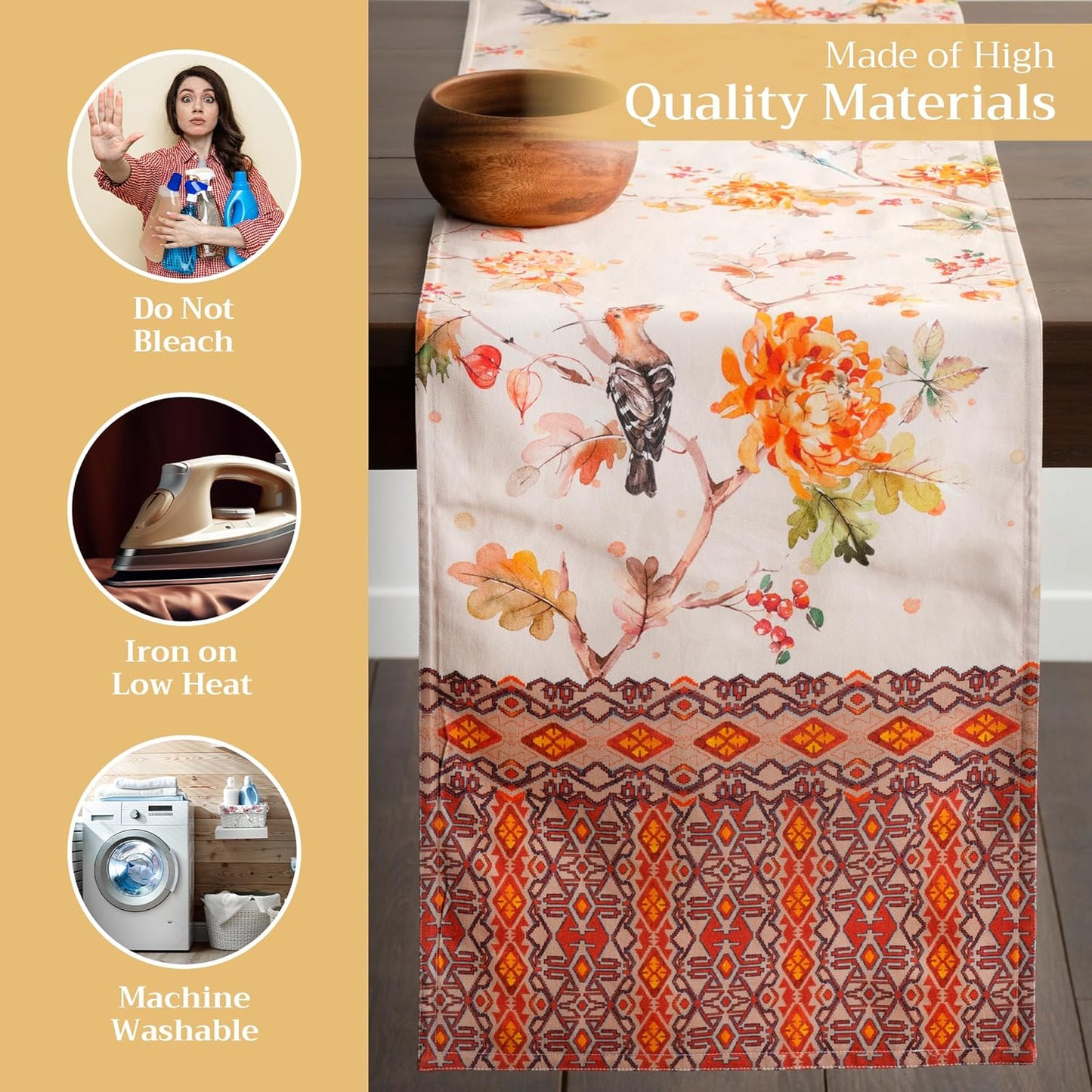 Maison d' Hermine Table Runner 100% Cotton Double Layer Table Runners 108 inches Long for Thanksgiving Christmas Decorations Home Kitchen Dining Party Wedding (Kelim - Prairie, 14.5" x 108")