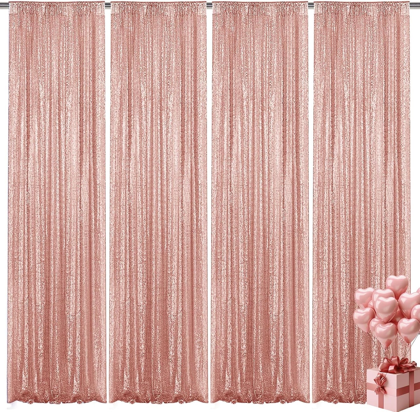 Rose Gold Sequin Backdrop Curtain 4 Pieces 2FTx8FT Glitter Photography Backdrop for Party Wedding Birthday Christmas Decorations