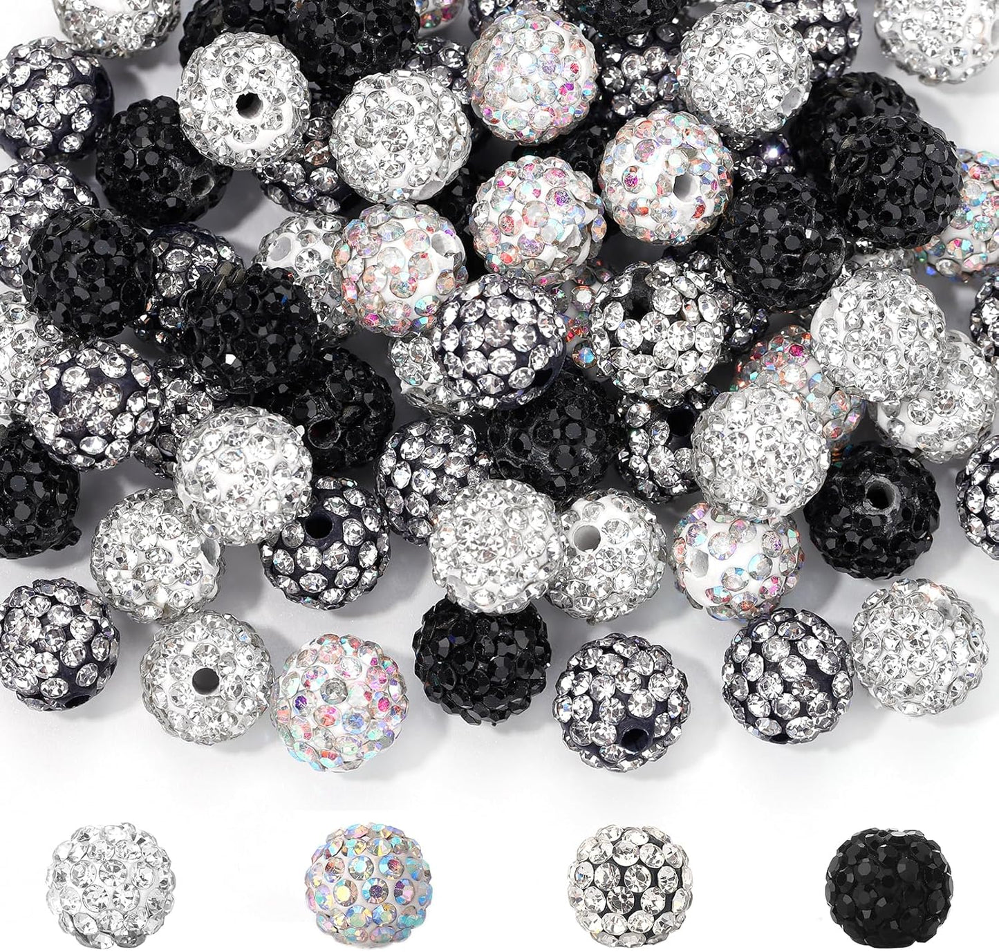 Novani 288pcs 10mm Round Rhinestone Beads for Jewelry Making, Clay Material, Black Color, Sparkle Disco Ball Effect, DIY Bracelet, Necklace, Earring, Christmas Decoration