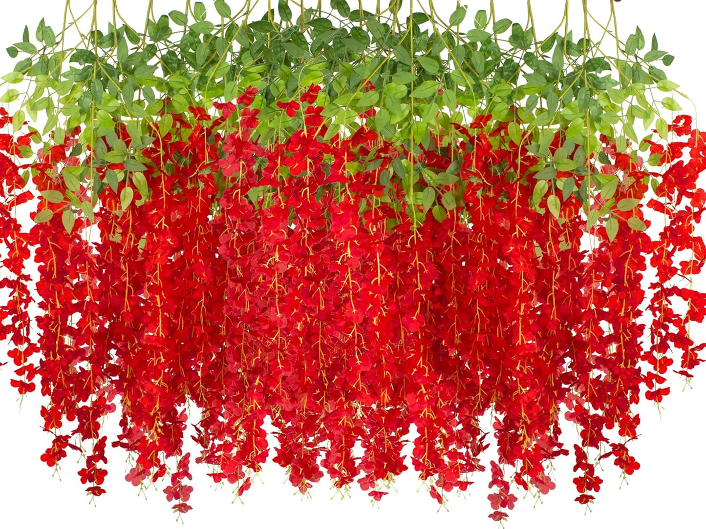 24 Pack Artificial Fake Wisteria Vine Ratta (3.75 Feet) Hanging Garland Silk Flowers String Home Party Wedding Decor (Red)