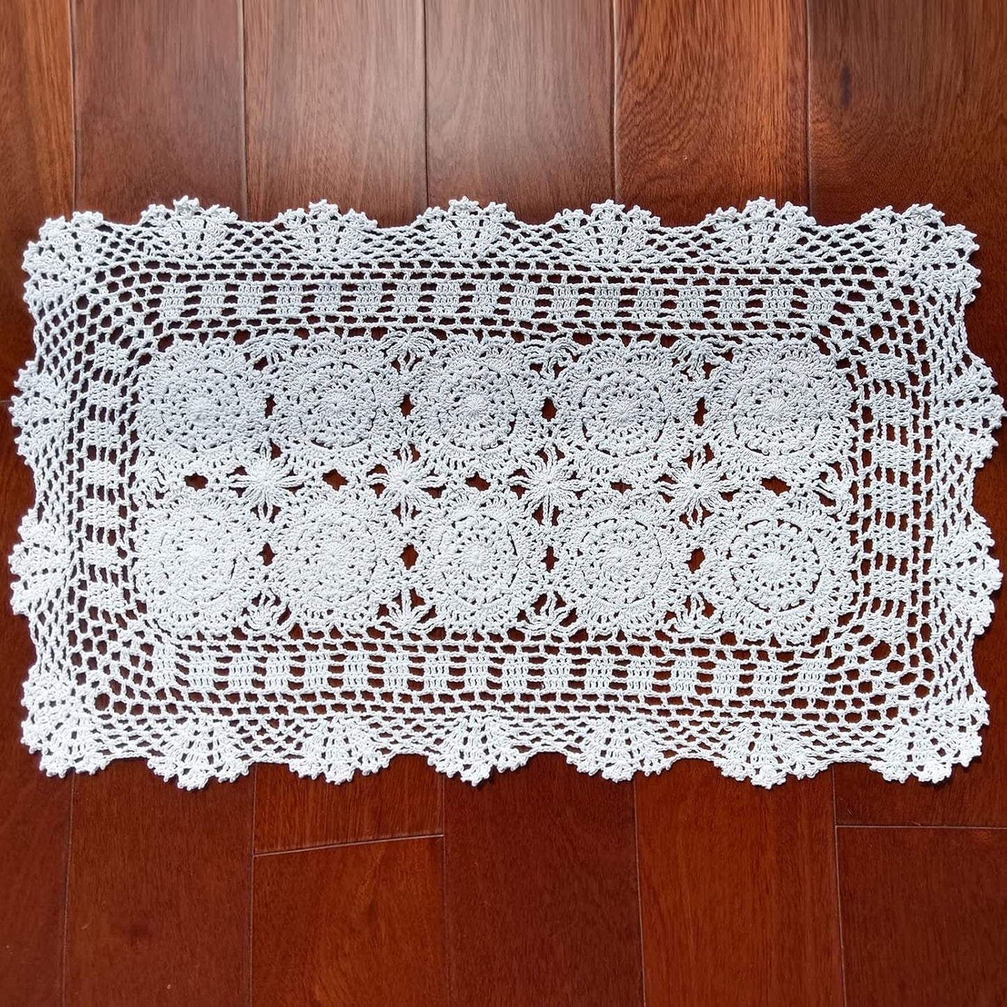 Phantomon Lace Table Runner Rectangular Table Cover Cloth Handmade Crochet Floral Placemats 100% Cotton (Floral White, 15x28Inch)