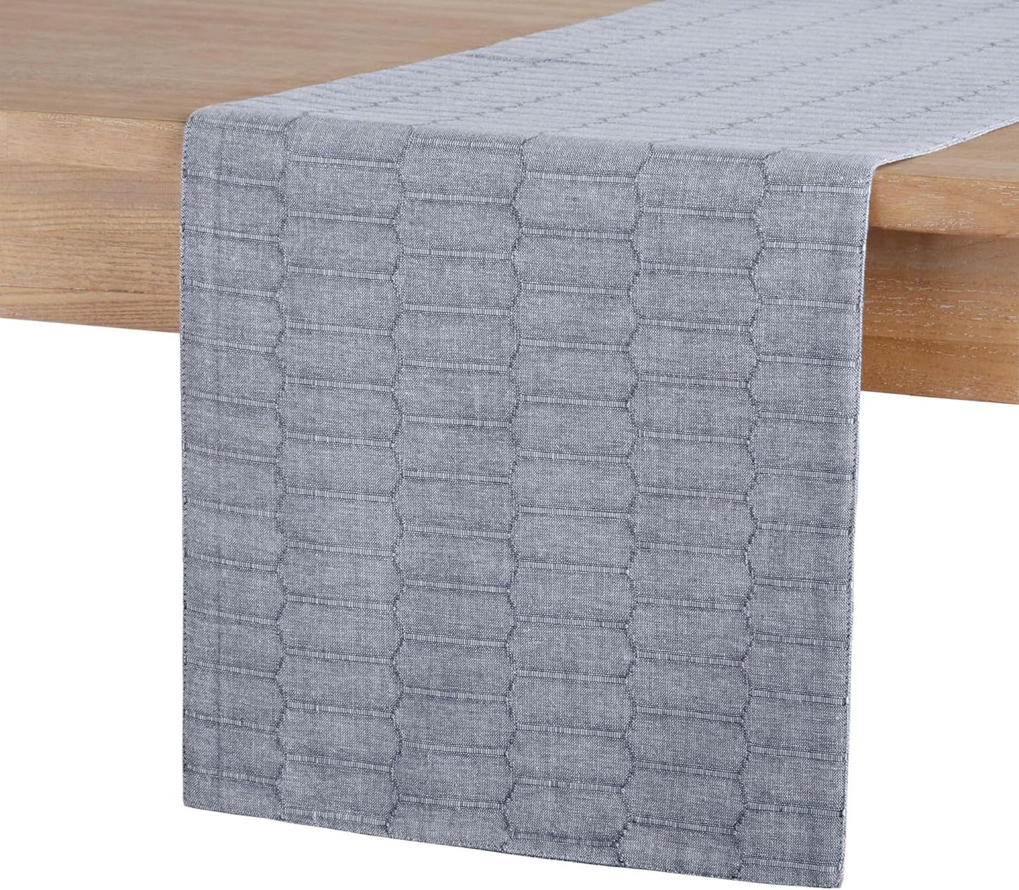 Martha Stewart Honeycomb Modern Farmhouse Reversible Table Runner, Blue, 15"x72"