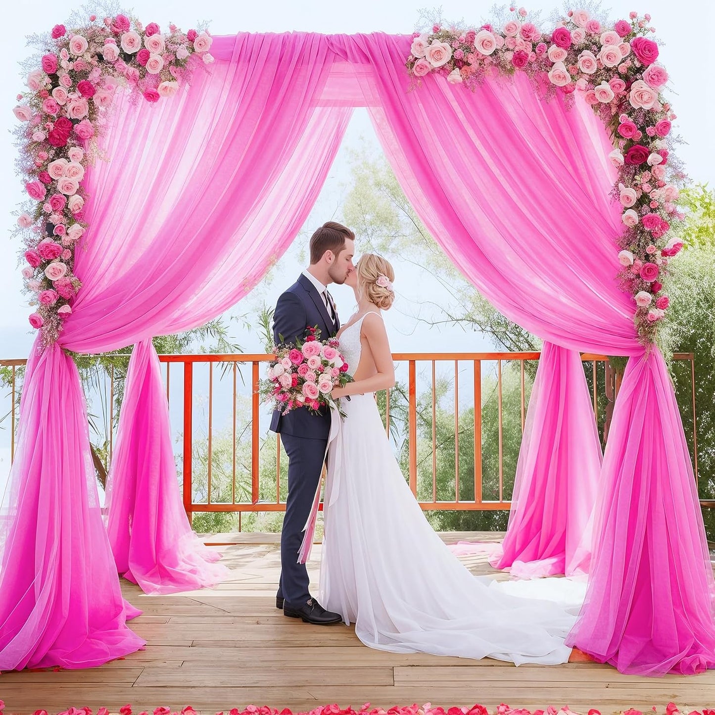 10x10ft Hot Pink Tulle Backdrop Curtain for Parites, Sheer Backdrop Curtains for Wedding Baby Shower Birthday Party Photo Shoot Decorations