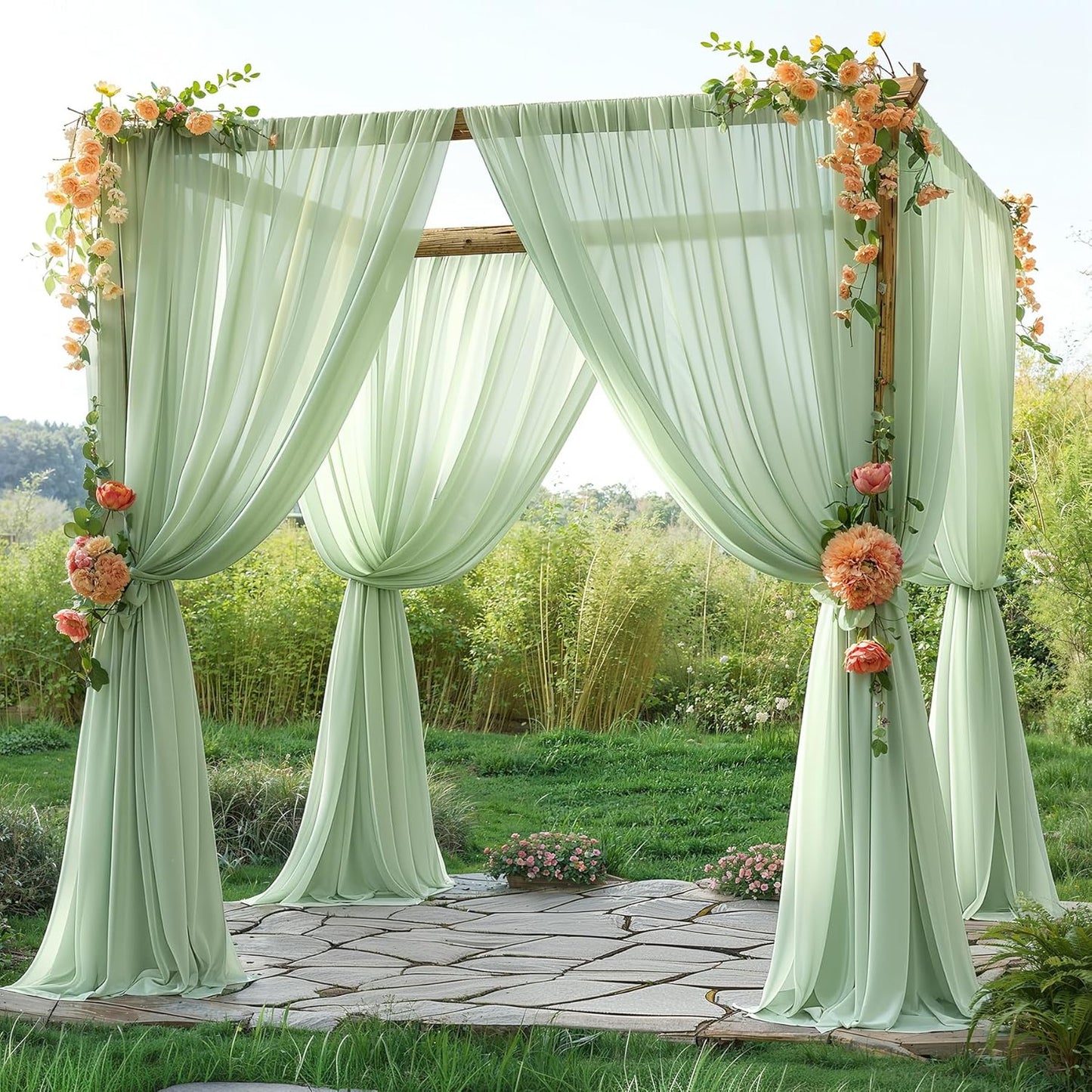 10ft x 10ft Sage Green Backdrop Curtains, Wrinkle-Free Sheer Chiffon Fabric Backdrop Drapes for Wedding Arch Party Ceremony Stage Photo Decoration
