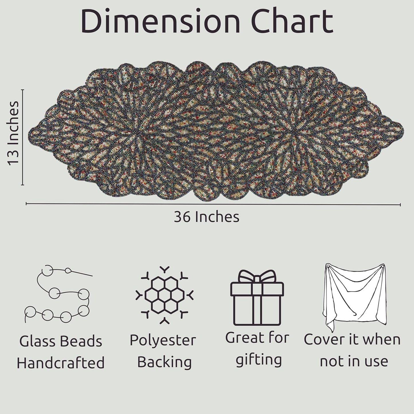 Premium Beaded Table Runner - 13x36 Elegant & Durable Home Décor for Dining, Weddings, Parties & Special Occasions with Non-Slip Backing, Versatile & Easy-Care (Multi) - CLEENTABLE