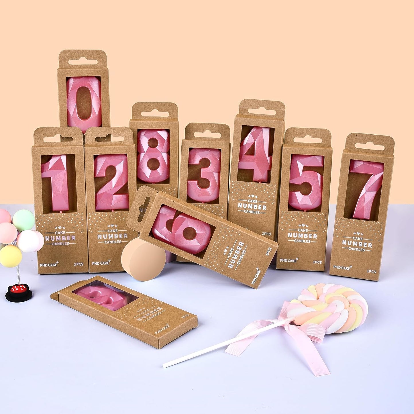 PHD CAKE 2.76 Inch Crystal Pink 6 Number Birthday Candles, Pink Number Candles, Cake Number Candles, Party Celebration