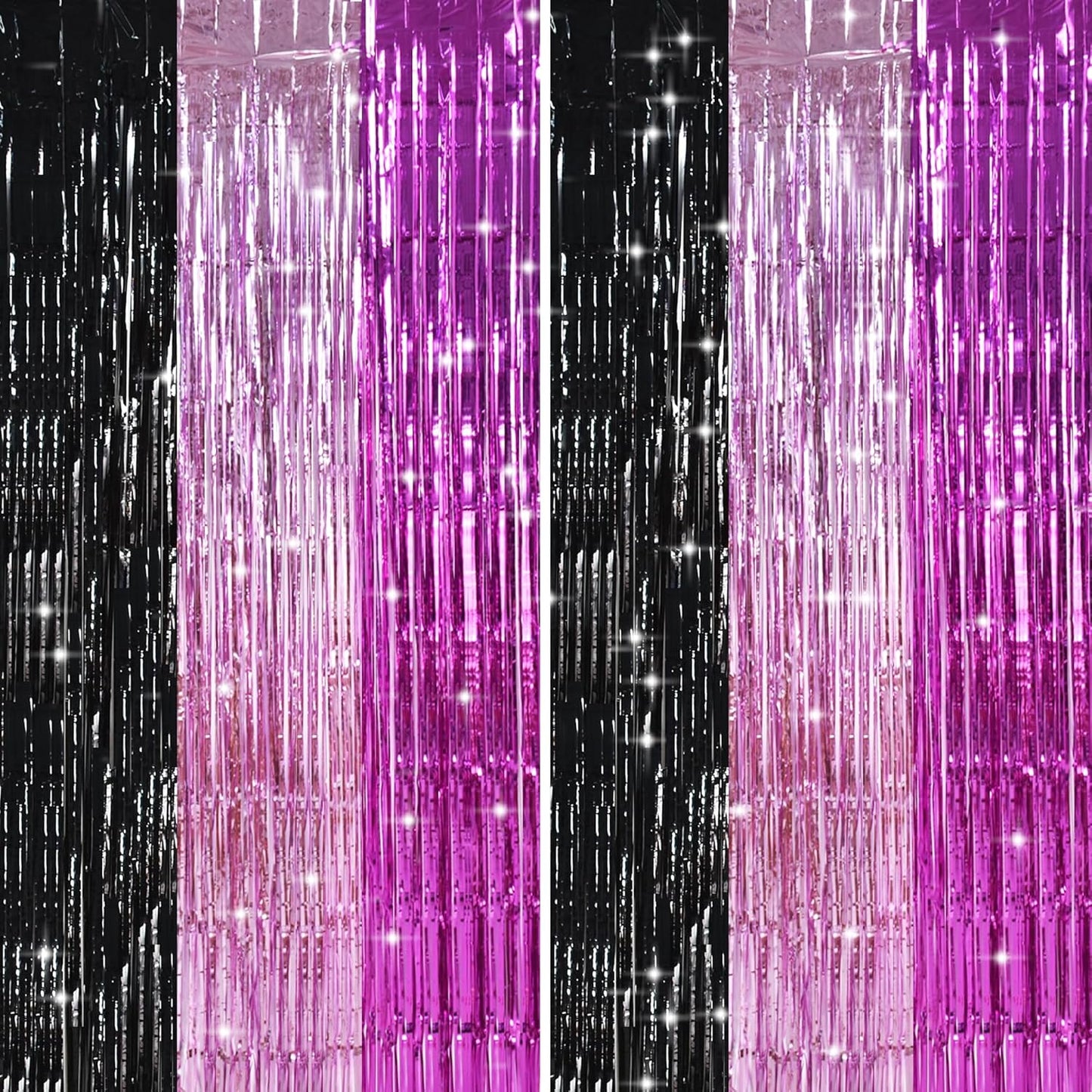 TONIFUL Black Pink Hot Pink Door Streamers,Black and Pink Photo Booth Backdrop Metallic Streamers Foil Fringe Curtain for Birthday,New Year,Graduation,Grad,Baby Shower Party Streamers Decoration