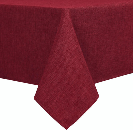 Hiasan Faux Linen Rectangle Tablecloth - Wrinkle and Stain Resistant Washable Table Cloth for Kitchen Dining Room Holiday Table Cover for Dinner, Red, 54 x 120 Inch