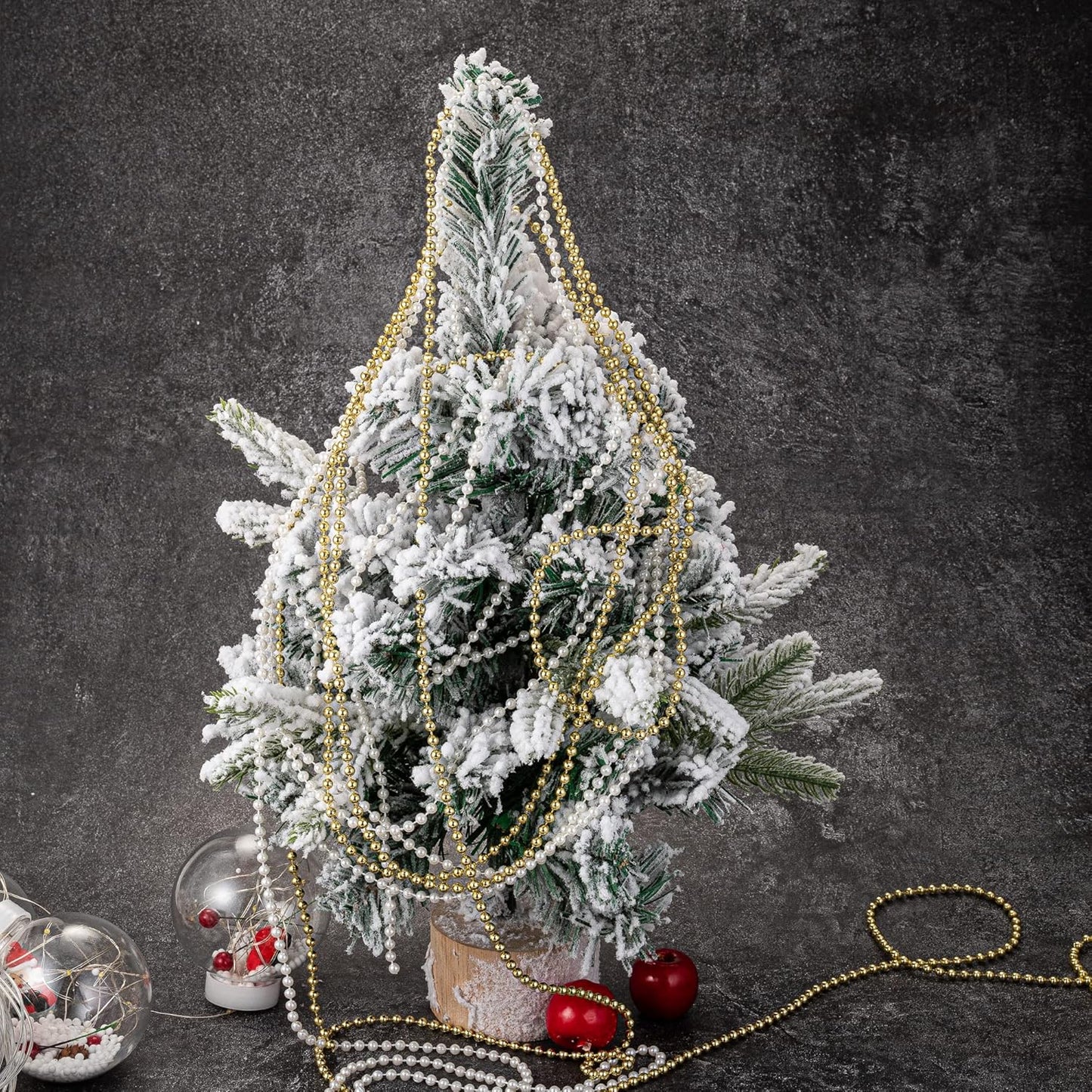 4mm Crafts Faux Pearl Beads Garland Pearl Bead Roll Strand of Pearls to Decorate Floral Centerpieces Wedding Party Favor Christmas Tree(131 Feet Gold)