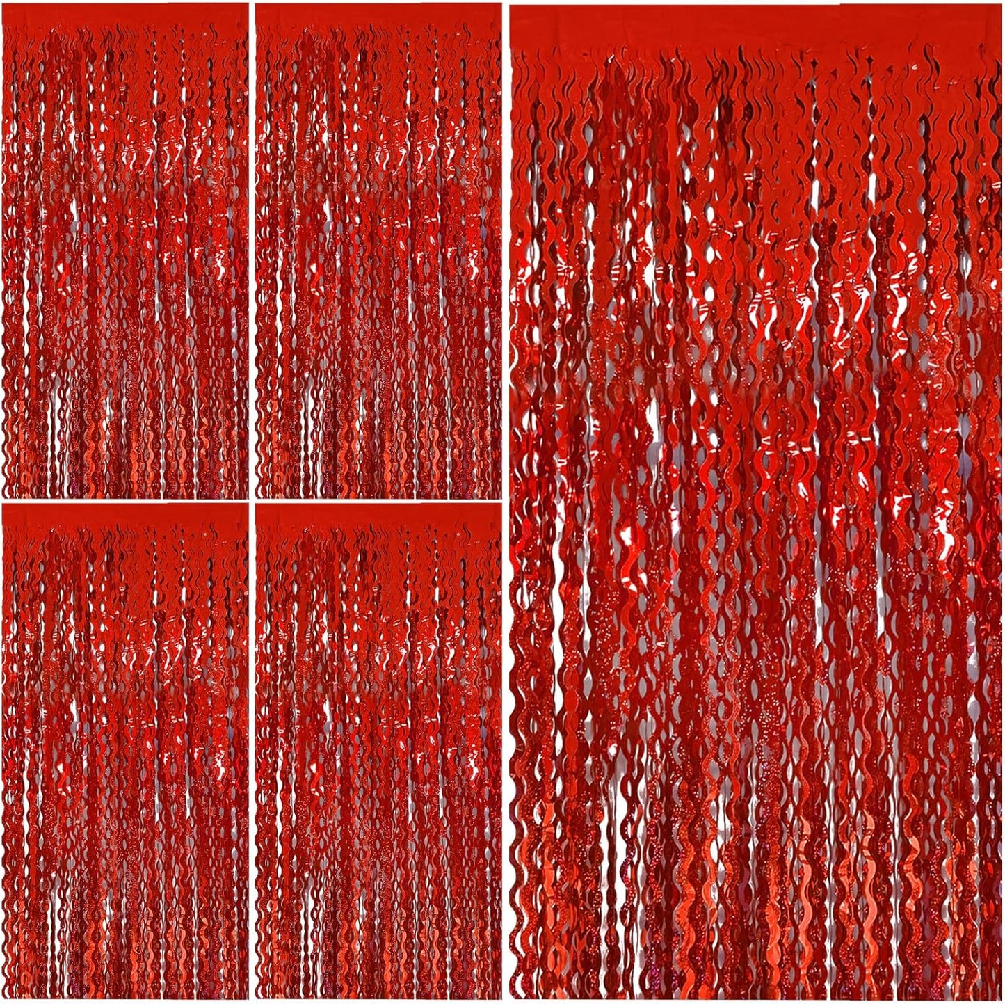 Red Tinsel Foil Fringe Curtains Wavy Backdrop for Parties Sparkle Metallic Wavy Foil Fringe Backdrop Curtain for Party Decorations Photo Booth Props Birthday Graduation Wedding Valentines Decor