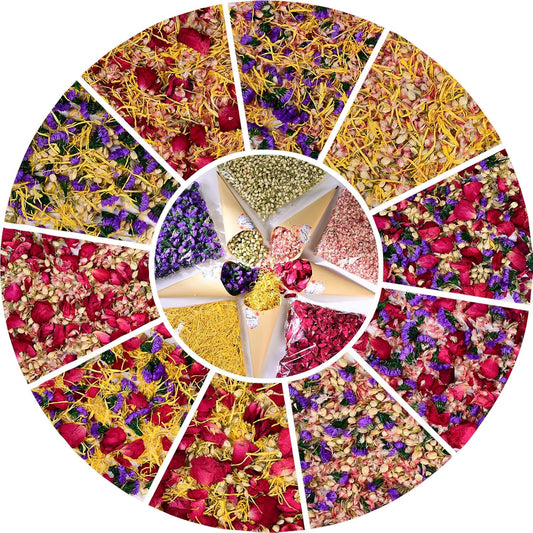40+ Cups 9.3oz Real Biodegradable Flower Petal Wedding Confetti, 5 QT 5 Kinds Colorful Mixed Petal Confetti with Dried Rose Petal & Jasmine Buds, DIY Wedding Decor for Flower Girl Bridal
