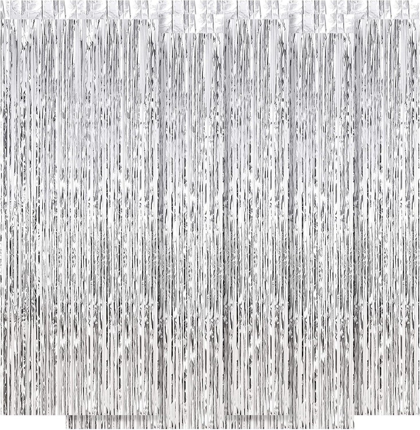 5 Pack Silver Fringe Backdrop 3.2ft x 8.2ft Silver Foil Fringe Curtains Party Tinsel Curtain Backdrop Streamers for Birthday Party Decoration Wedding Christmas Decoration (Silver)