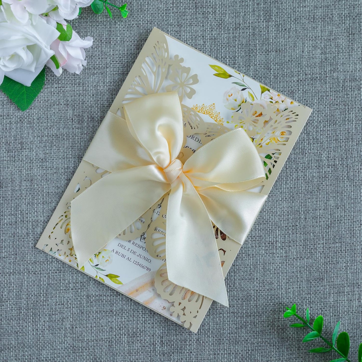 20 PCS 5.12x7.2 Butterfly Quinceanera Invitation, Laser Cut Wedding Invitation Cards with Envelopes for XV Anos Bridal Shower Baby Shower Invite (Shinny Champagne)