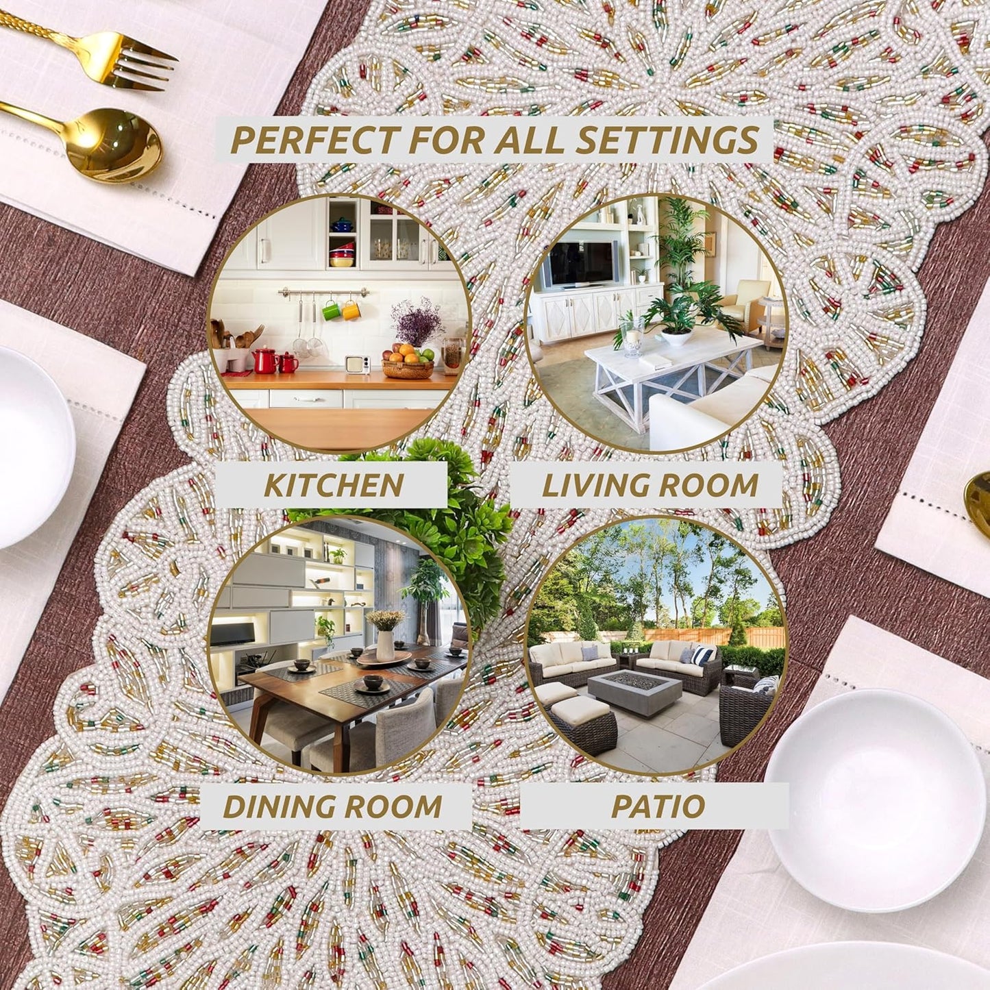 Handmade Beaded Table Runner, 13x36 Inches Lightweight Decorative Table Runner, Perfect for Dining/Wedding/Party/Everyday Use & Easy to Clean, Elegant Beaded Runner (Multi) - CLEENTABLE