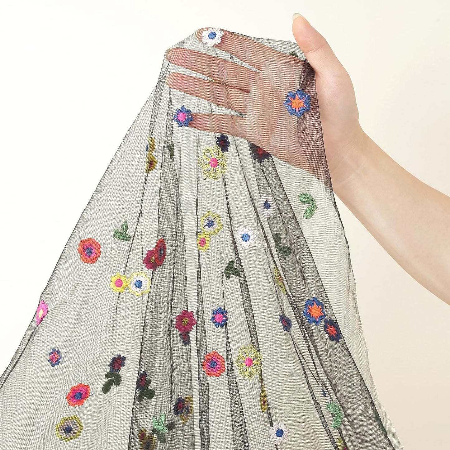 Black Embroidery Daisy Fall Table Runner 120Inch 10FT Florals Soft Sheer Tulle Fabric Table Runner for Home Decor, Brithday, Wedding, Baby Shower ,Holiday ,Parties, DIY Craft,1PC