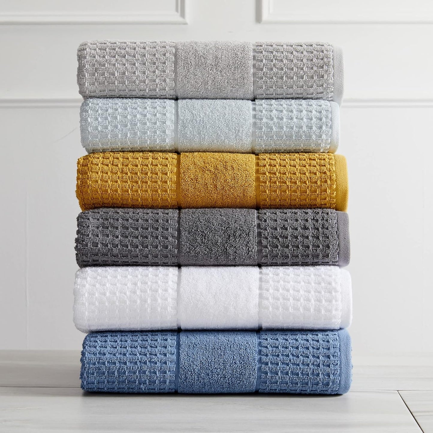 100% Cotton Super Soft Luxury Hand Towel Set | Quick-Dry and Highly Absorbent | Waffle Textured | 550 GSM | Includes 6 Hand Towels | Harper Collection (Dark Grey)