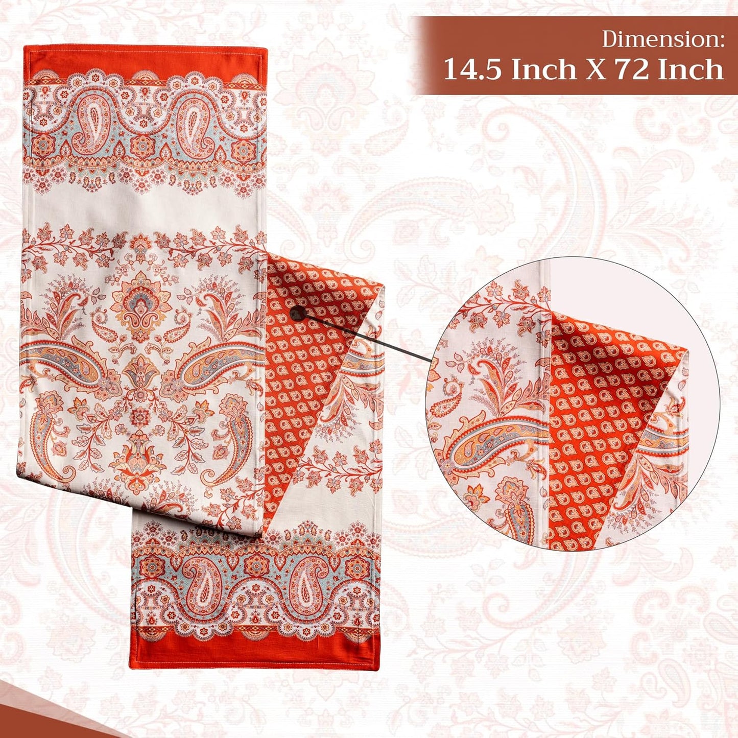 Maison d' Hermine Table Runner 100% Cotton Double Layer Table Runners 72 inches Long for Thanksgiving Christmas Decorations Home Kitchen Dining Party Wedding (Cachemire, 14.5" x 72")