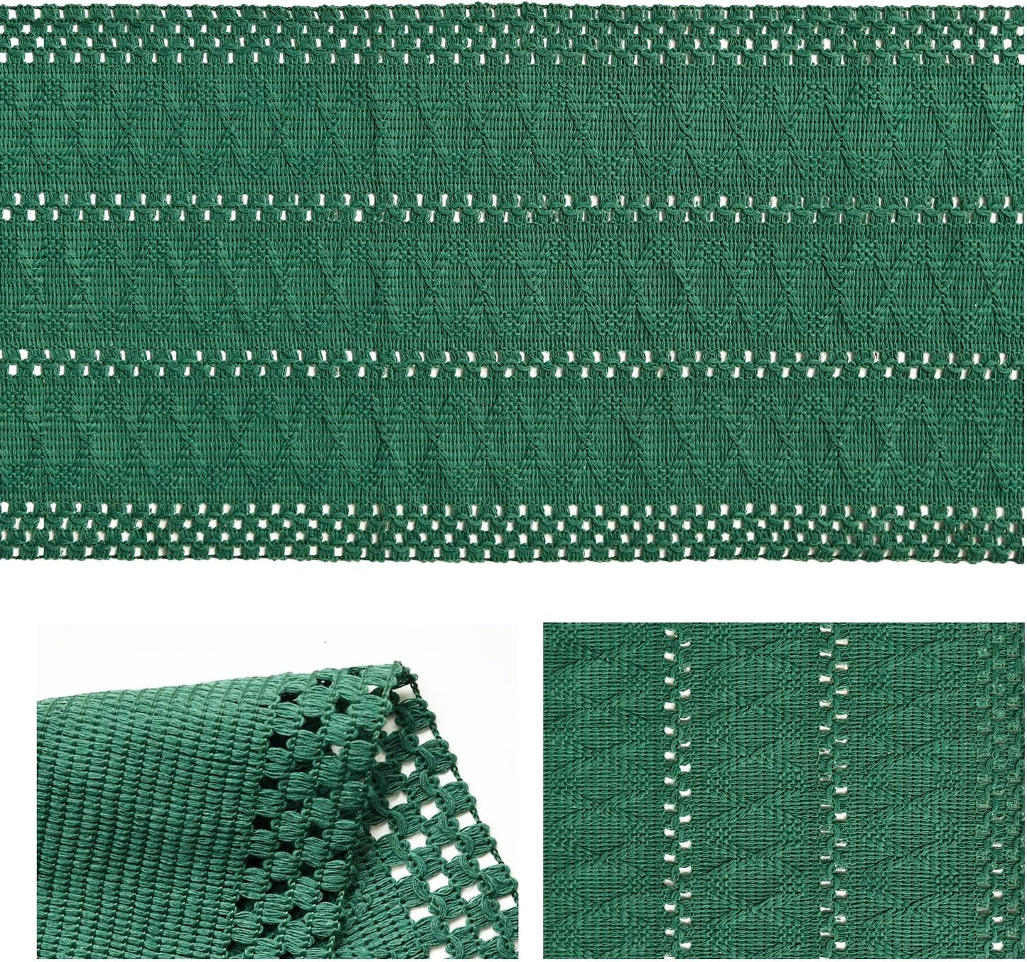 Artoid Mode Dark Green Farmhouse Woven Rustic Hollow Table Runner, Seasonal Holiday Hollow Kitchen Dining Table Decoration for Home Party Decor 12x108 Inch