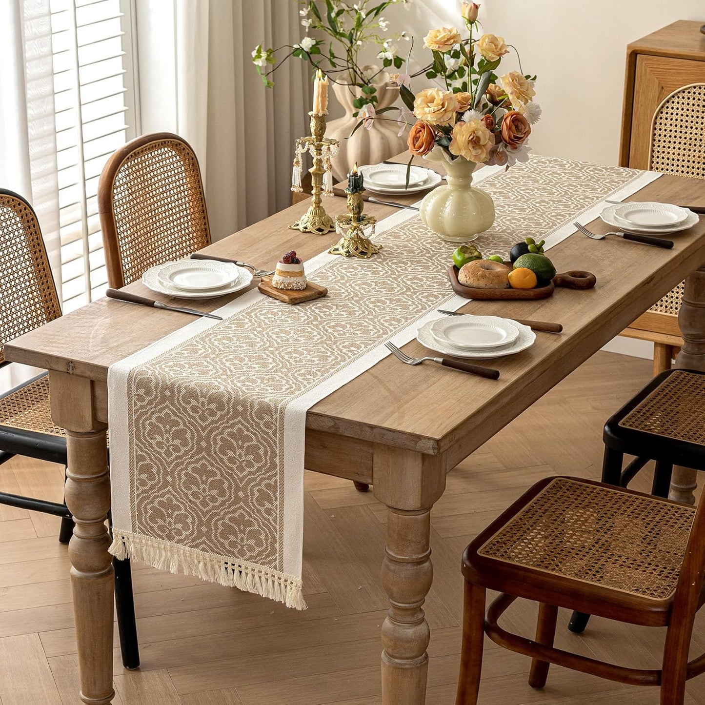 Table Runner 48 Inches Long,Waterproof Boho Table Runner with Tassel Fringe,Table Runners for Party Coffee Table