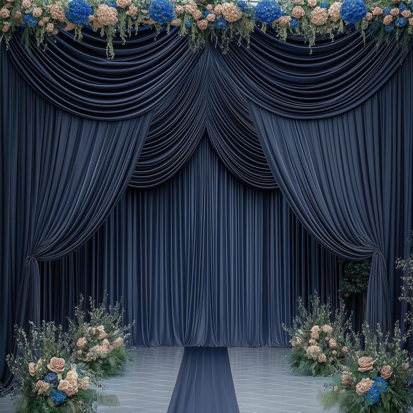 10ftx14FT Wrinkle Free Navy Blue Backdrop Curtain, 2 Panels 14FT Height Navy Blue Wedding Backdrop Drapes, Silky Polyester Back Drop Cloth for Birthday Photography Background Party Backdrop Draping
