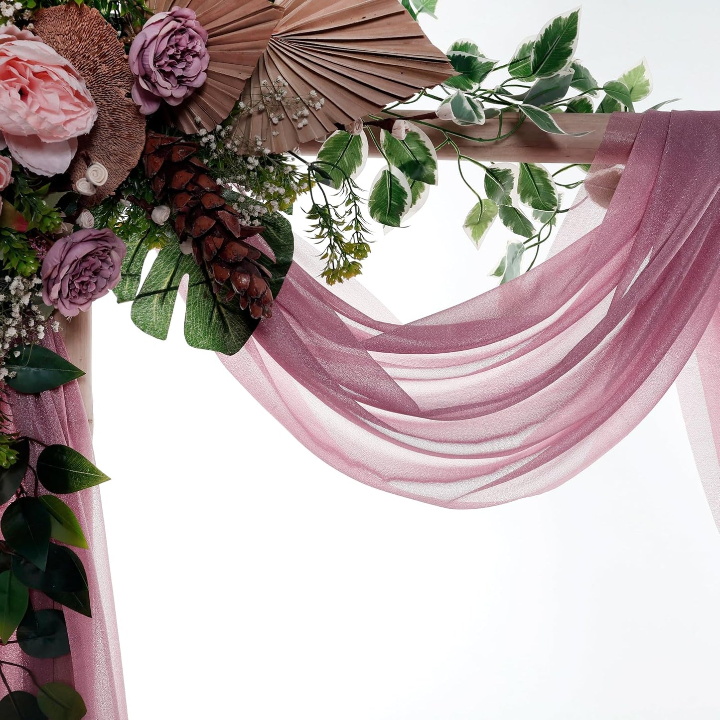 VDS Pack of 1 Panel (30 Inch X 30 Feet) Wedding Arch Draping Fabric Sheer Chiffon Fabric Drapery for Wedding Ceremony Reception Swag Backdrop Canopy Chuppah ARBO Altars Decoration (Mauva)