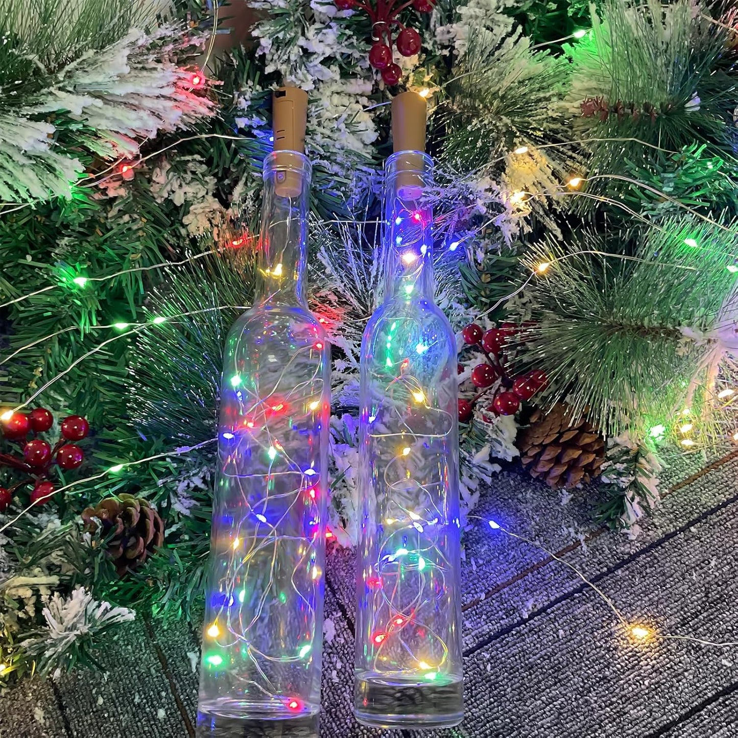 Dual Battery Pack LED Bottle Lights, 6.6ft 20led Double The Lighting Time, for Indoor and Outdoor use, for Christmas,(6 Pack, Multicolour（Dual Battery Pack）)