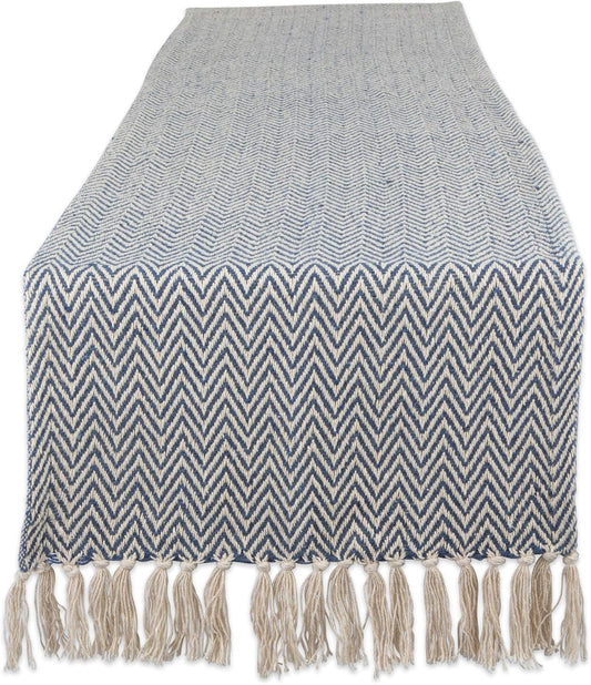 DII Woven Basic Tabletop Collection Chevron Table Runner, 15x72, French Blue