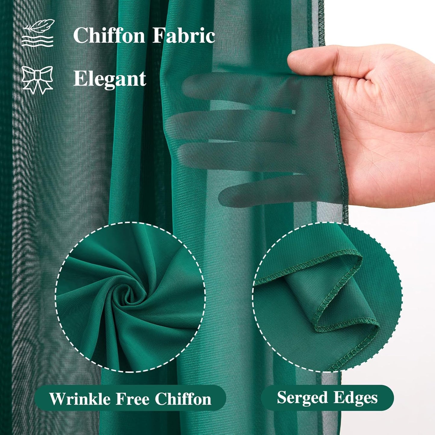 Wedding Arch Draping Fabric,1 Panel 18FT Emerald Green Sheer Chiffon Curtain Drapes 6 Yards for Wedding Ceremony Birthday Party Decoration