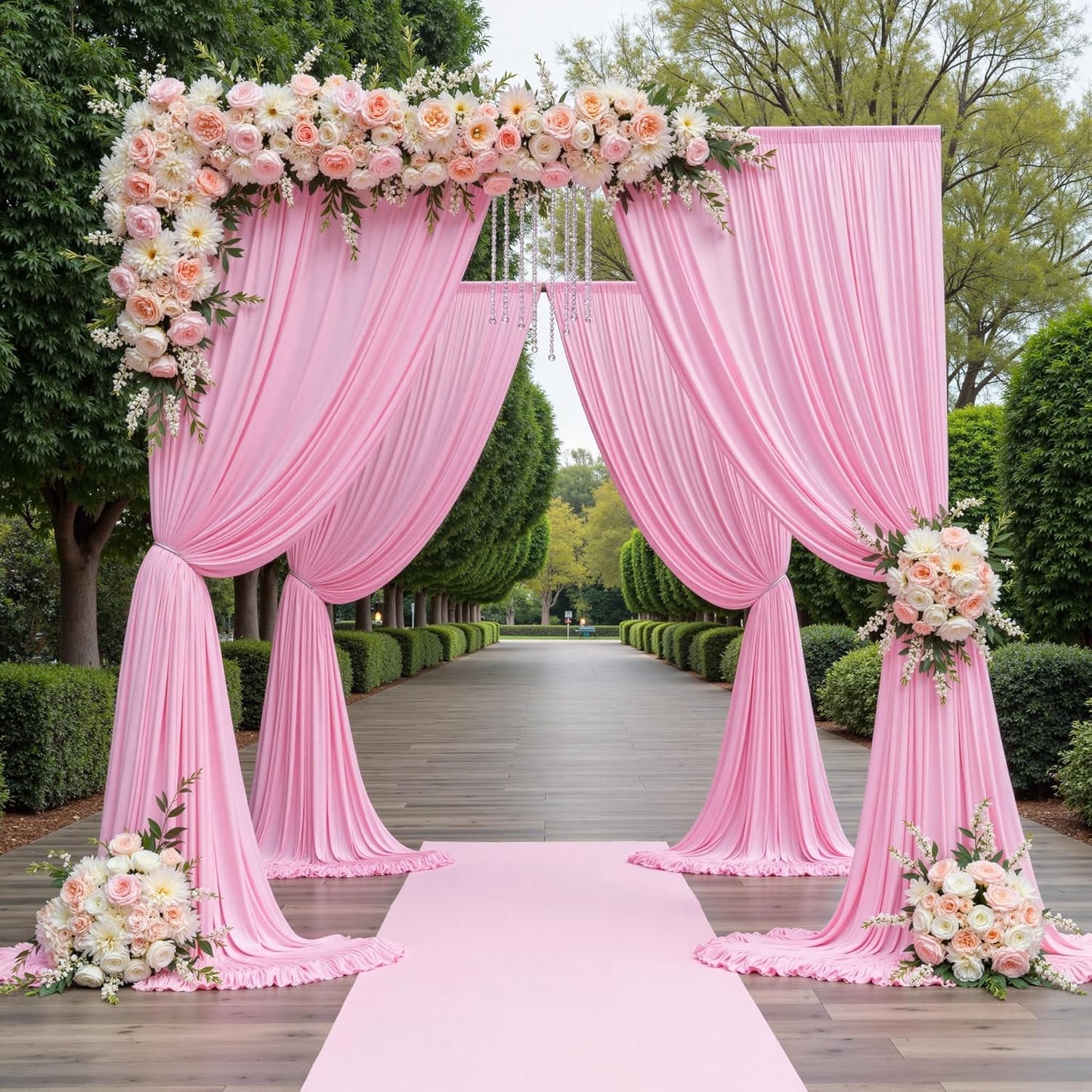 60ftx12ft Wrinkle Free Pink Backdrop Curtain, 12 Panels 12FT Height Pink Wedding Backdrop Drapes, Silky Polyester Back Drop Cloth for Birthday Photography Background Party Backdrop Draping