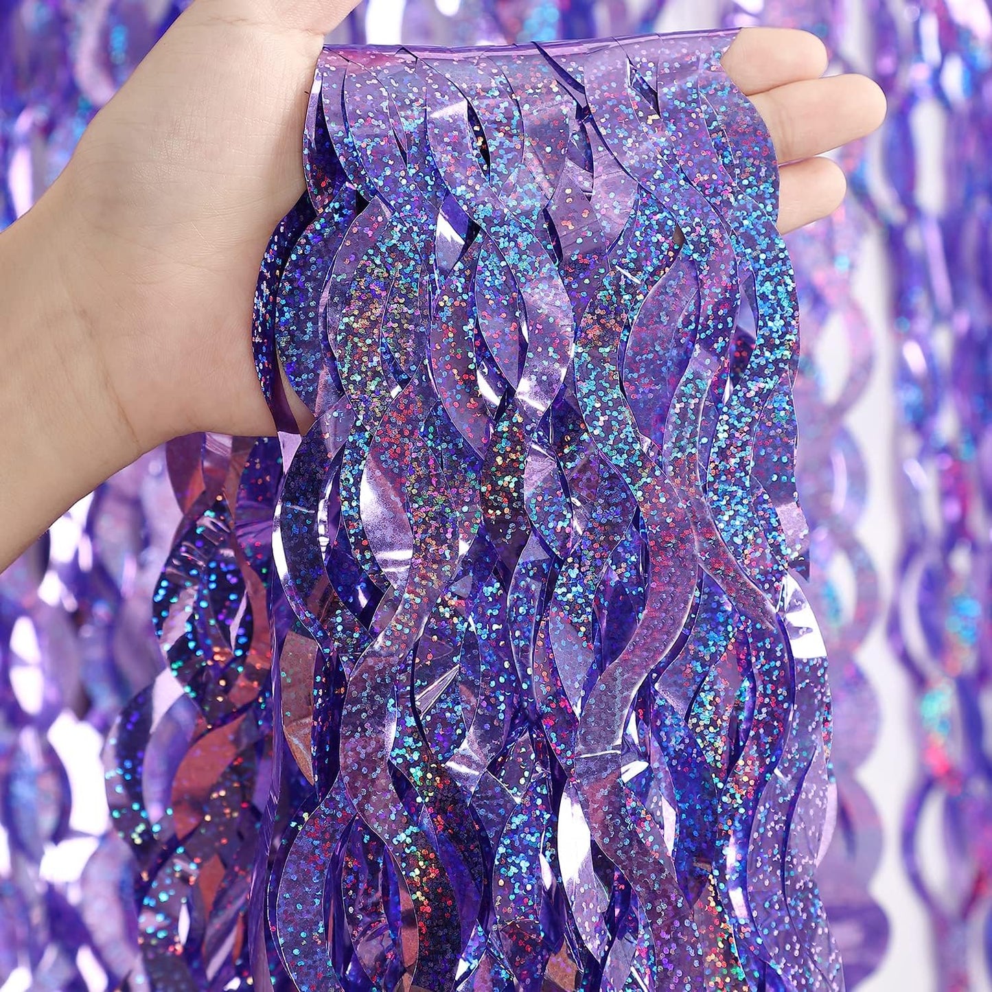 Purple Foil Fringe Curtains Party Decorations - CYLMFC 3 Pack 3.3 ft x 6.6 ft Foil Party Curtain for Hallowee Christmas Graduation Decor