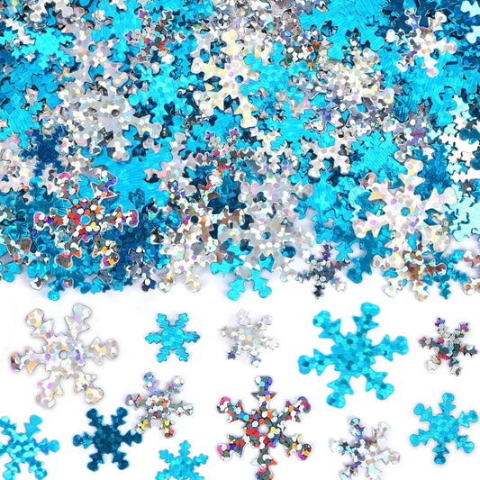MARFOREVER Winter Snowflake Confetti Decorations, White Blue Glitter Confetti Snow Scatter Sequins for Winter Wonderland Frozen Holiday Baby Shower Party Table Decor Supplies