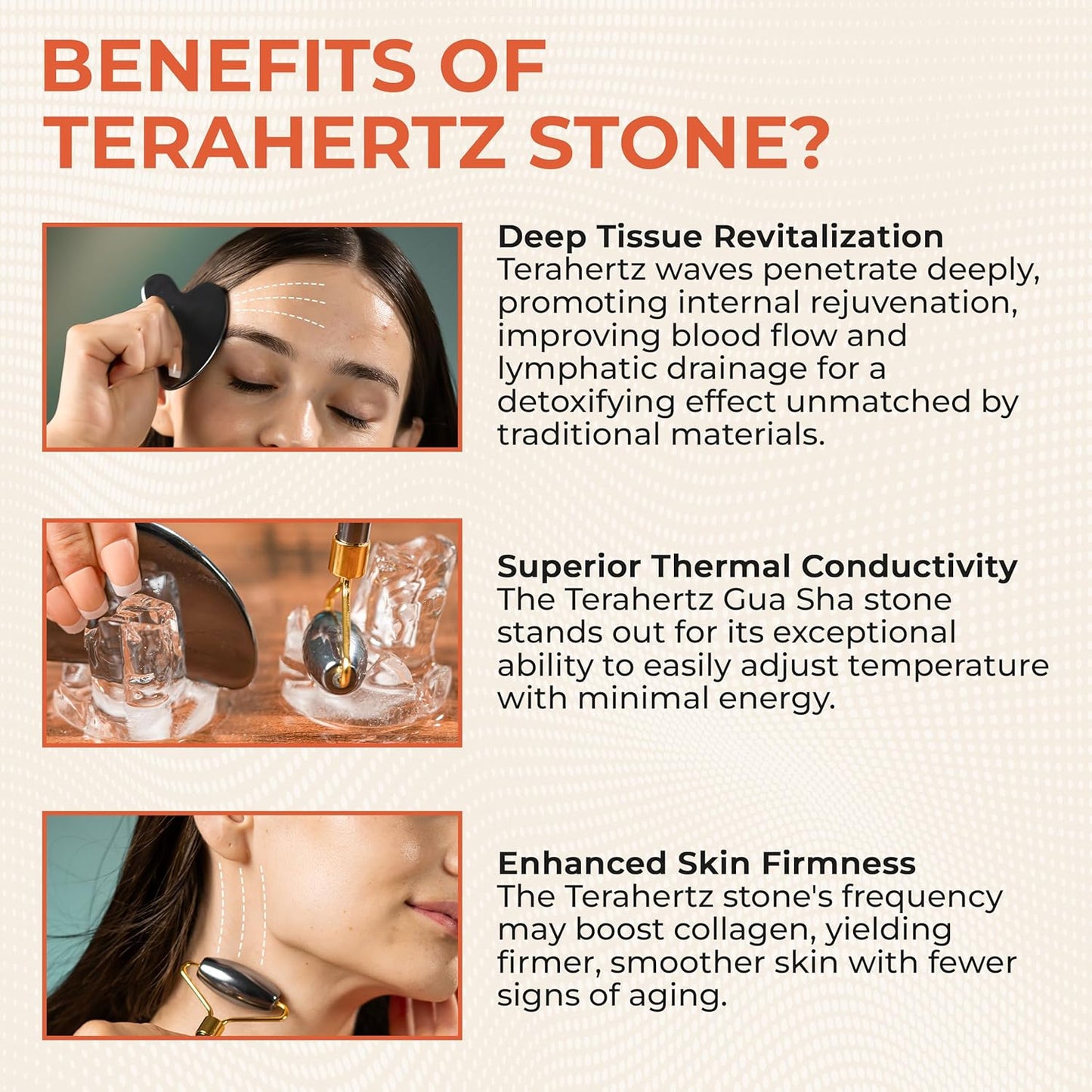 Terahertz Gua Sha & Facial Roller Set – 100% Authentic Terahertz Stone Face Roller to Reduce Puffiness, Improve Wrinkle Lines & Relieve Facial Tension – Perfect for Eye Massage and Relaxation