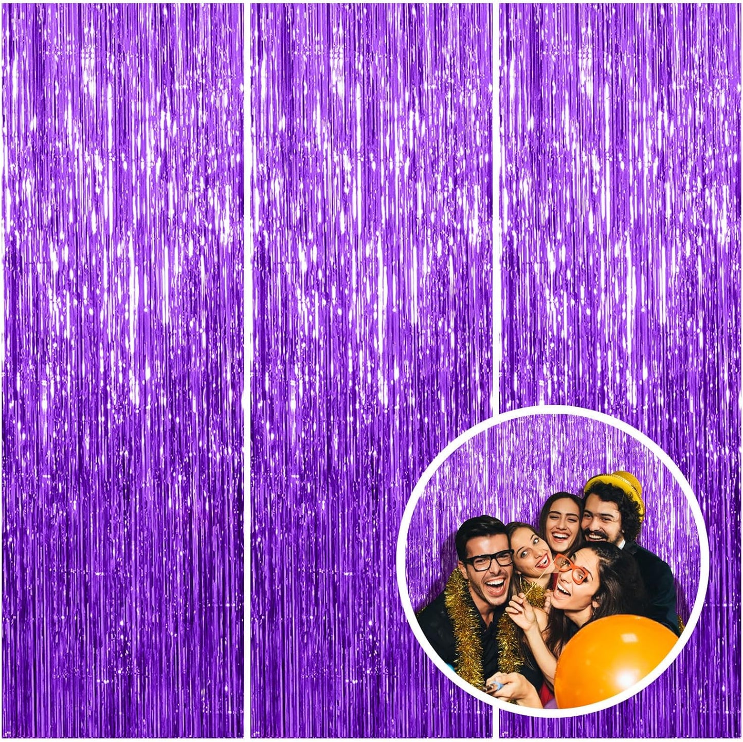 3 Pack Purple Streamers Backdrop Curtain Halloween Party Decorations Purple Tinsel Foil Fringe Backdrop Birthday Graduation Bachelorette Christmas New Year Themed Party Decorations