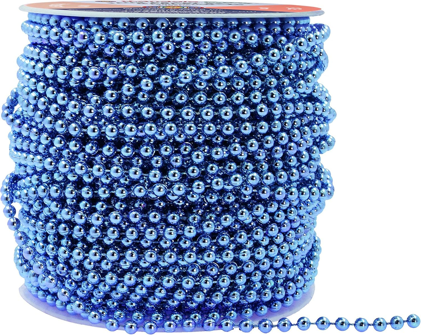 Mandala Crafts 4mm Faux Blue Pearl Beads Roll - 44 Yards Strand of Fake Pearls Chain Garlands Spool String for Christmas Tree, Wedding, Party, Vases, DIY Decoration