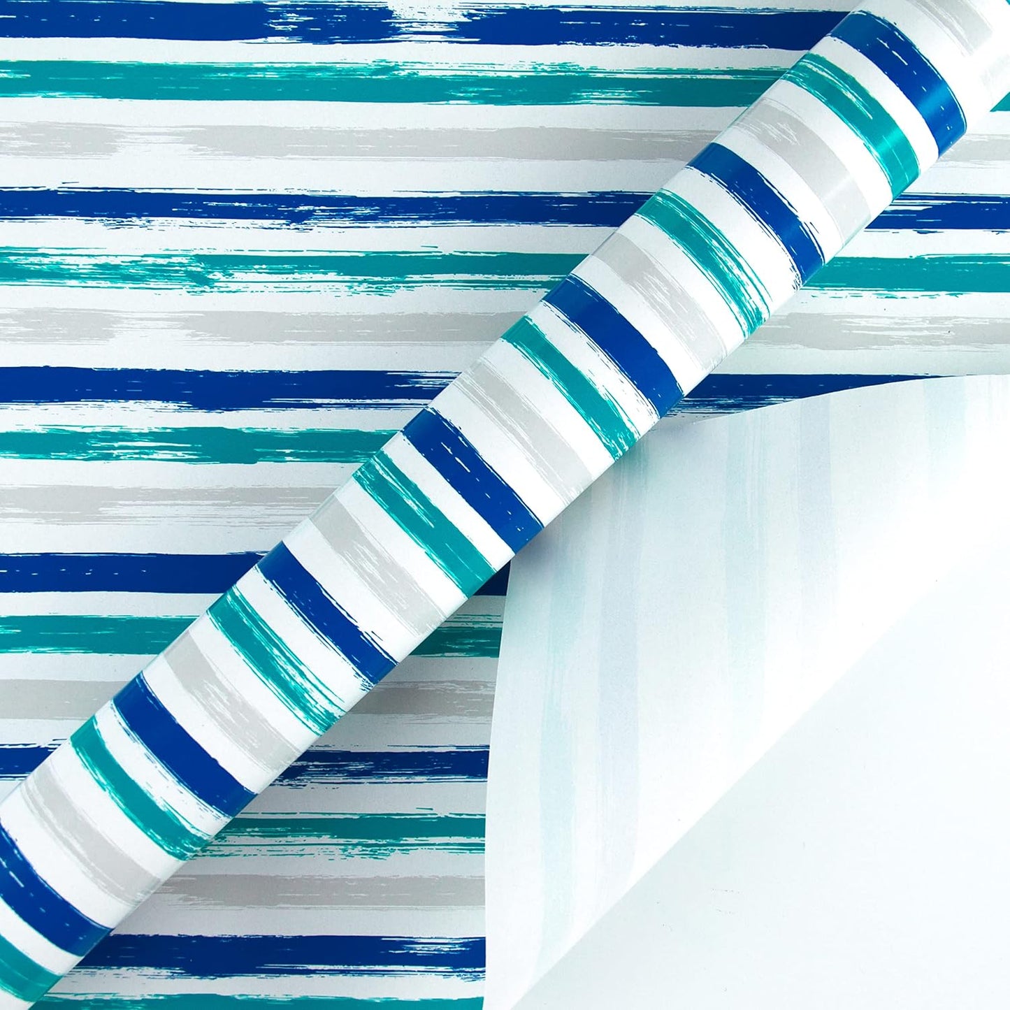 WRAPAHOLIC Reversible Blue Wrapping Paper - Mini Roll - 17 Inch X 33 Feet - Baby Boy Wrapping Paper for Birthday, Holiday, Wedding, Baby Shower