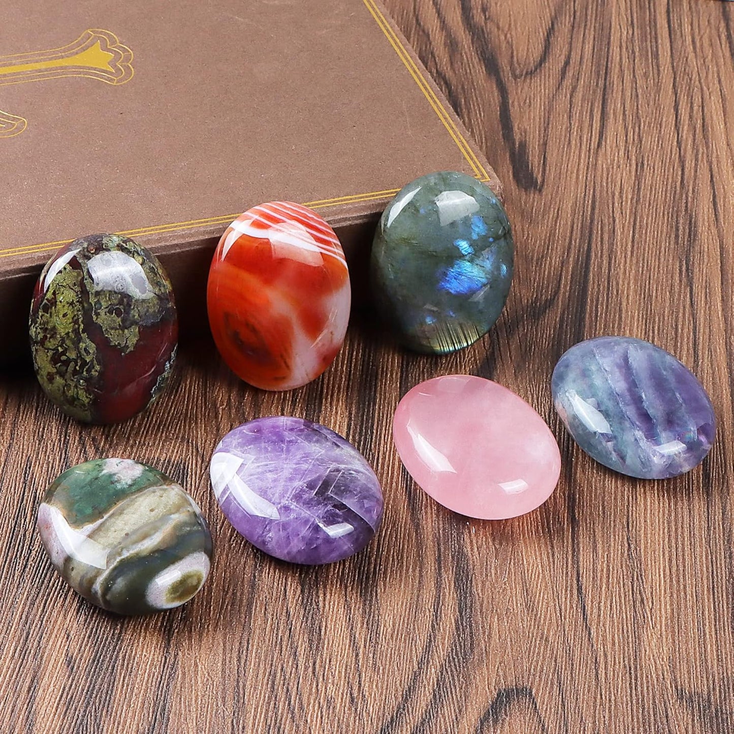 1.8 Inch Dragon Blood Jasper Crystal Thumb Worry Stone Palm Stones Crystal Pocket Gemstone for Anxiety Relief Meditation Yoga Spiritual Reiki Positvity