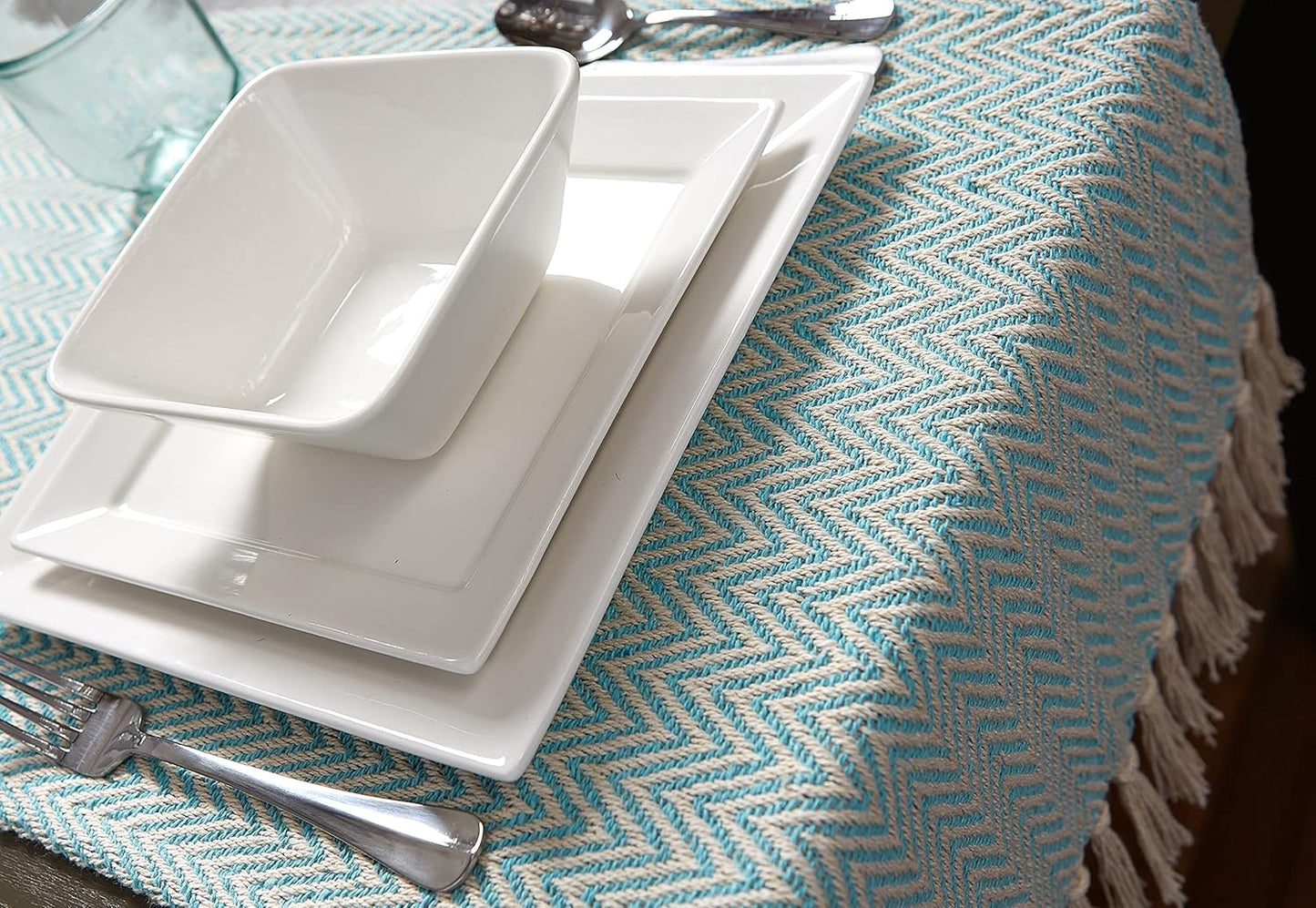 DII Woven Basic Tabletop Collection, Chevron Table Runner, 15x108, Aqua
