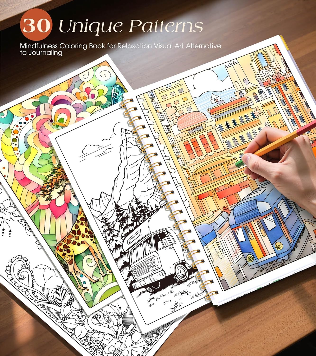 Adult Coloring Book for Women-Hardcover Spiral Bound Coloring Books for Adults Relaxation 8.5 * 11, 30 Healing Landscapes Pattern, Anxiety, Stress Relief & Relaxation Gifts for Women, 120GSM Paper