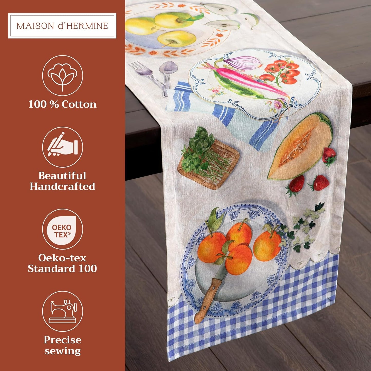 Maison d' Hermine Table runner 100% Cotton Single Layer Table Runners 108 inches long Decorative for Home Kitchen Dining Party Baby Shower Wedding Bridal Shower Spring Summer (Gourmand, 14.50" x 108")