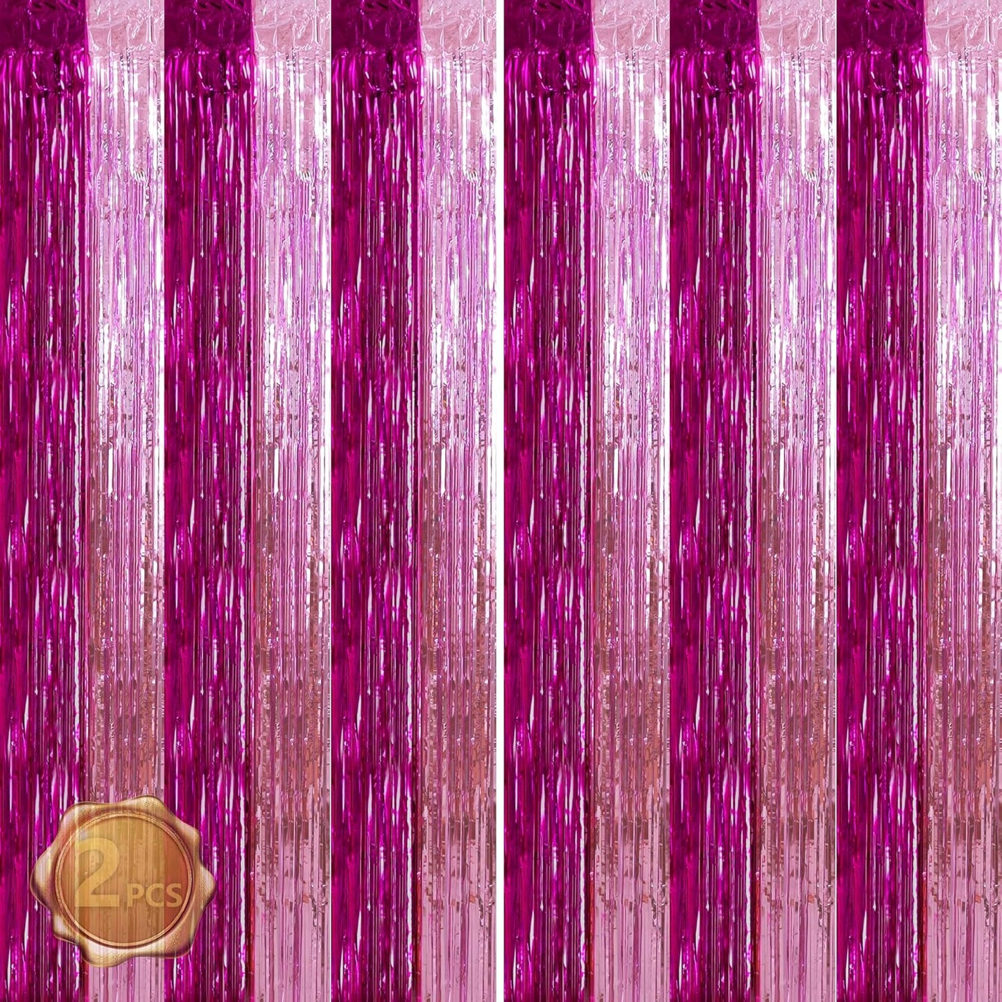 BEISHIDA Hot Pink Pink Door Streamers Backdrop Foil Fringe Tinsel Party Streamers Curtains Photo Backdrop -2Pcs for Birthday Graduation Bachelorette Party Decoations