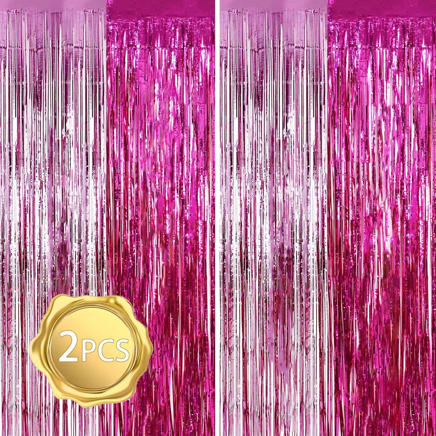 BEISHIDA 2Pcs Hot Pink Pink Door Streamer Hot Pink Backdrop Foil Fringe Tinsel Girls Hot Girls Curtains Backdrops for Birthday Baby Shower Gender Reveal Party Decoration (3.28 ft x 6.56 ft)