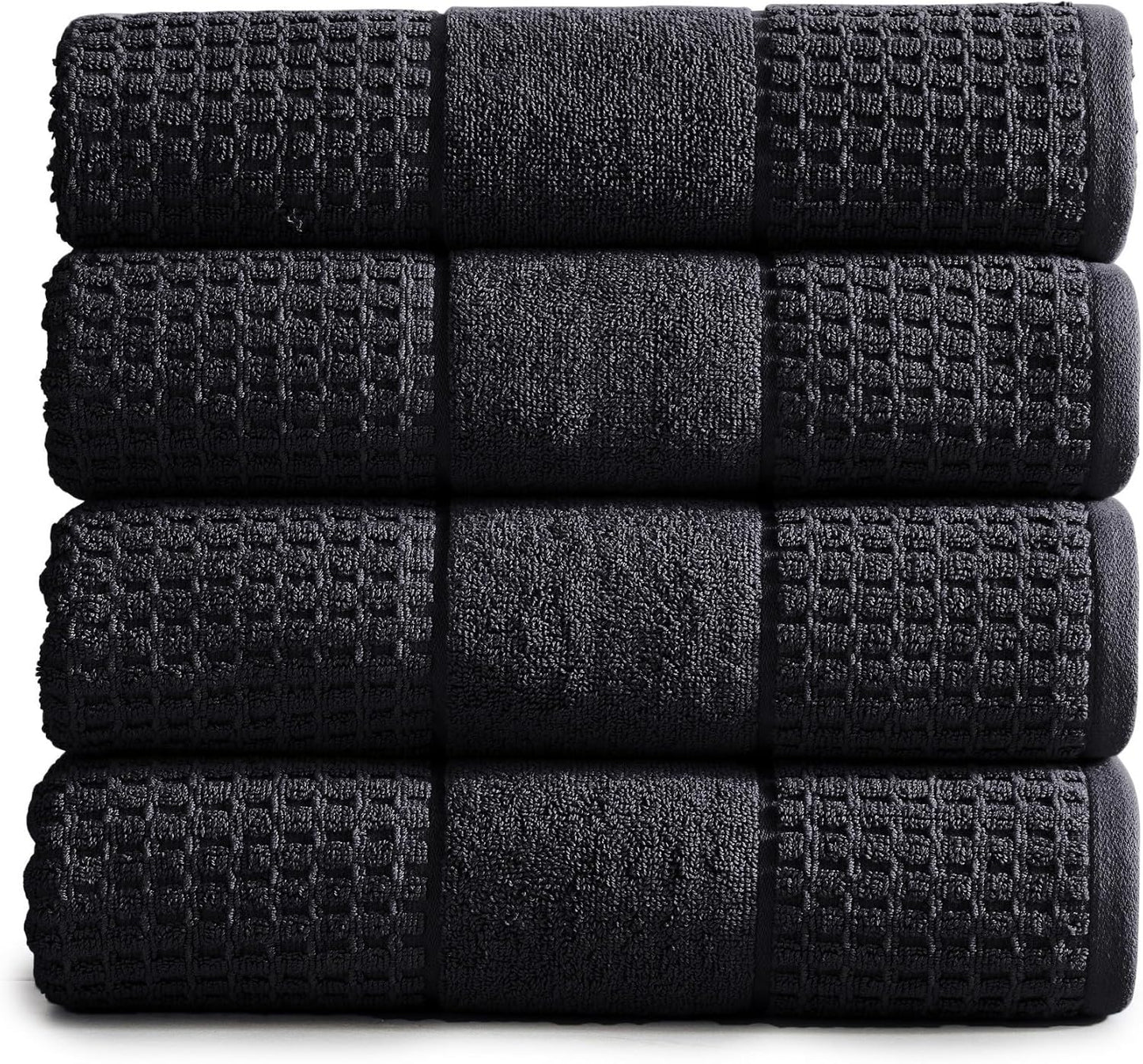 100% Cotton Super Soft Luxury Bath Towel Set | Quick-Dry and Highly Absorbent | Waffle Textured | 550 GSM | Includes 4 Bath Towels | Harper Collection (Black)