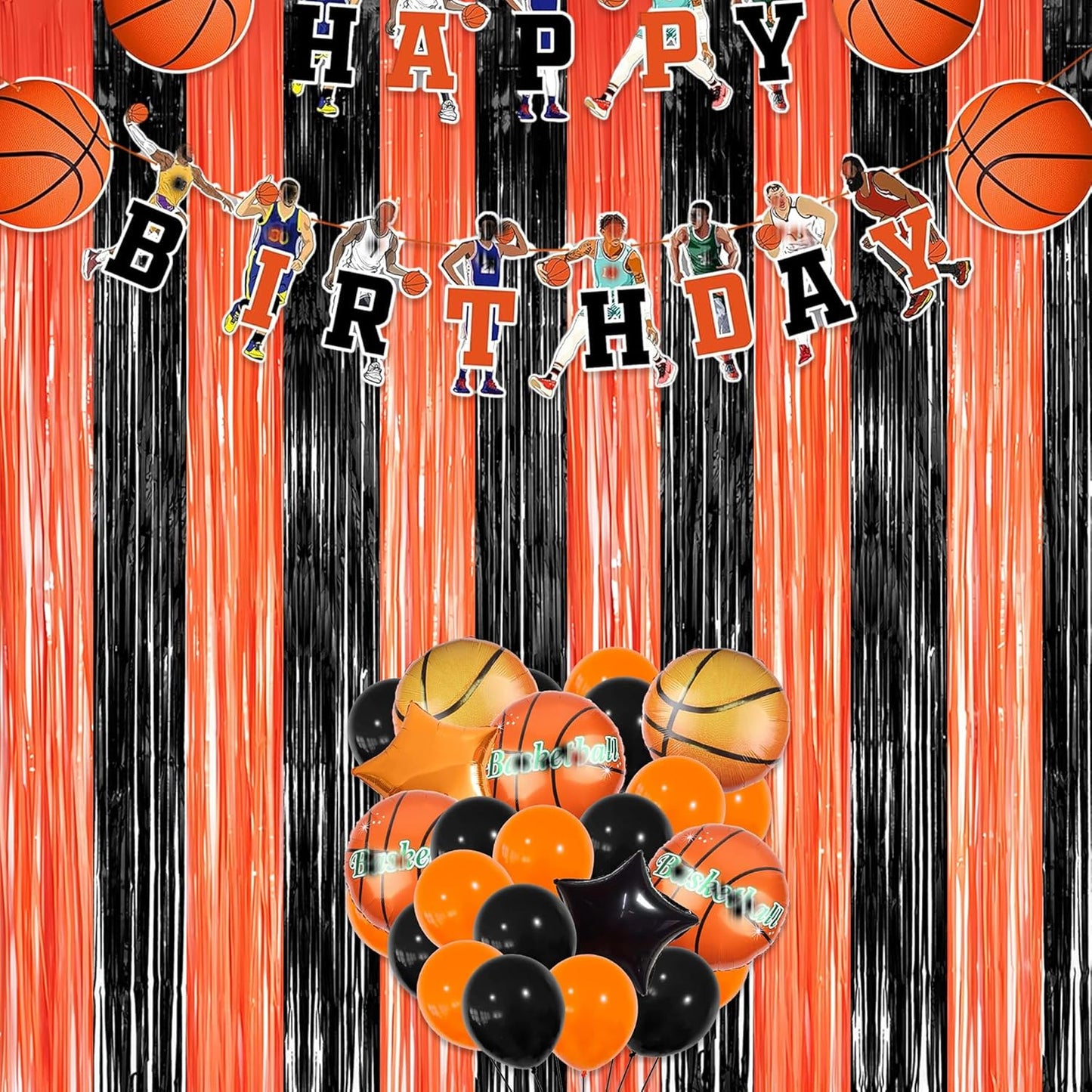 Black Orange Streamers Party Backdrop - GREATRIL Tinsel Fringe Curtain for Halloween Decorations/Pumpkin/Birthdays Party Decoration - 3.2ft X 8.2ft - 2 Packs