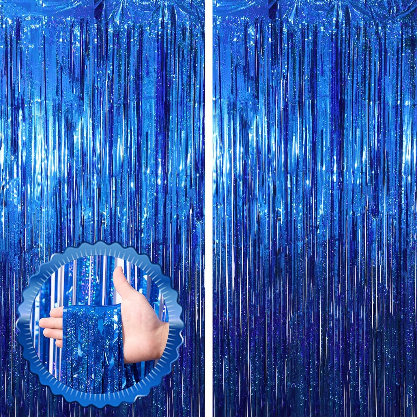 2 Pack Blue Tinsel Foil Fringe Curtains, Blue Party Decorations, Metallic Tinsel Party Streamers Backdrop for Birthday Baby Shower Graduation Wedding Anniversary Party Decorations