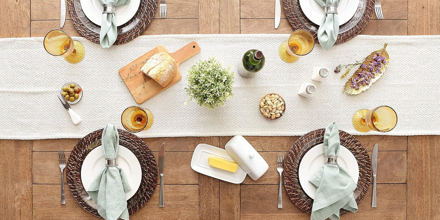 DII Woven Basic Tabletop Collection Chevron Table Runner, 15x108, Off-White