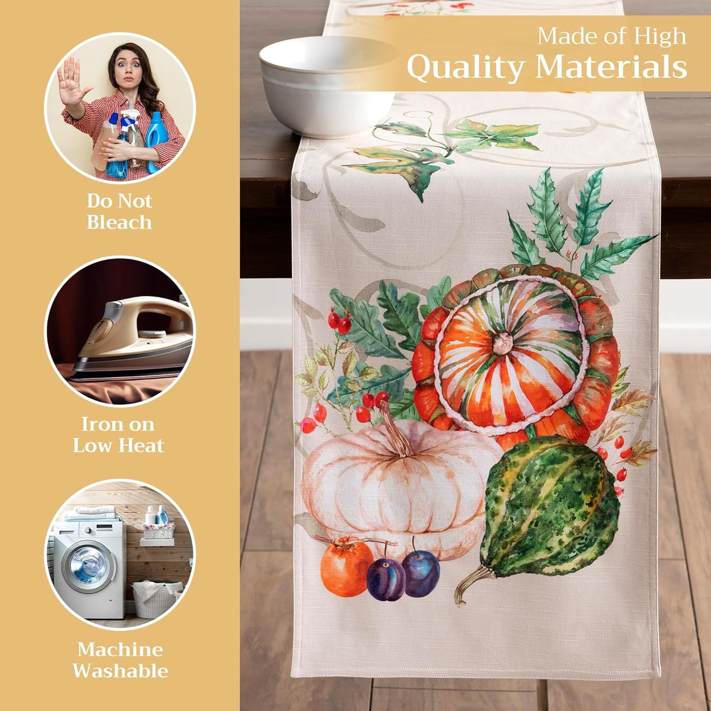 Maison d' Hermine Table Runner 100% Cotton Double Layer Table Runners 108 inches Long for Thanksgiving Christmas Decorations Home Kitchen Dining Party Wedding (Lumina, 14.5" x 108")